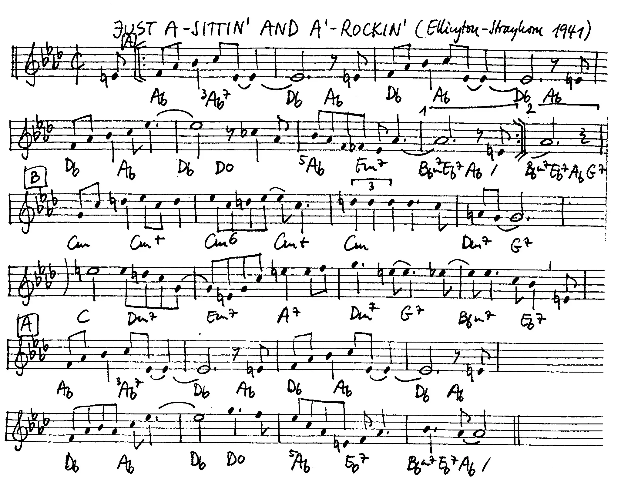 just a-sittin' and a-rockin' free jazz leadsheet - Courtesy of the Jungle Jazz Band